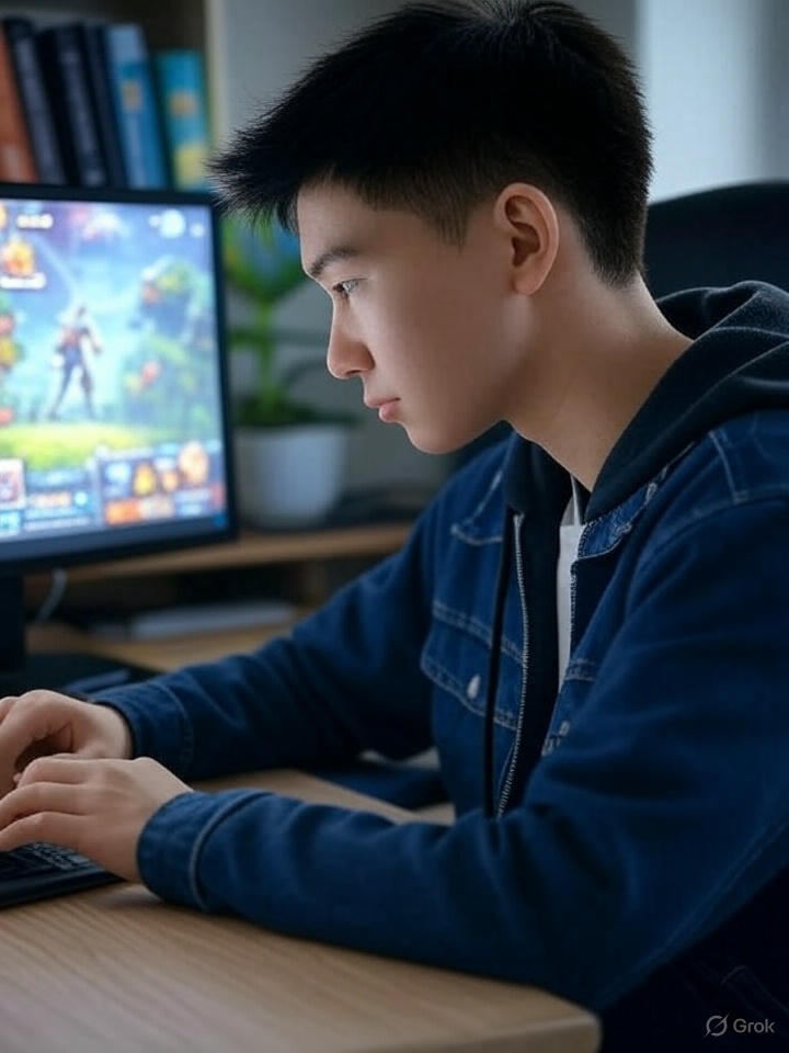 Студент изучает разработку игр на компьютере - обучение gamedev в Казахстане