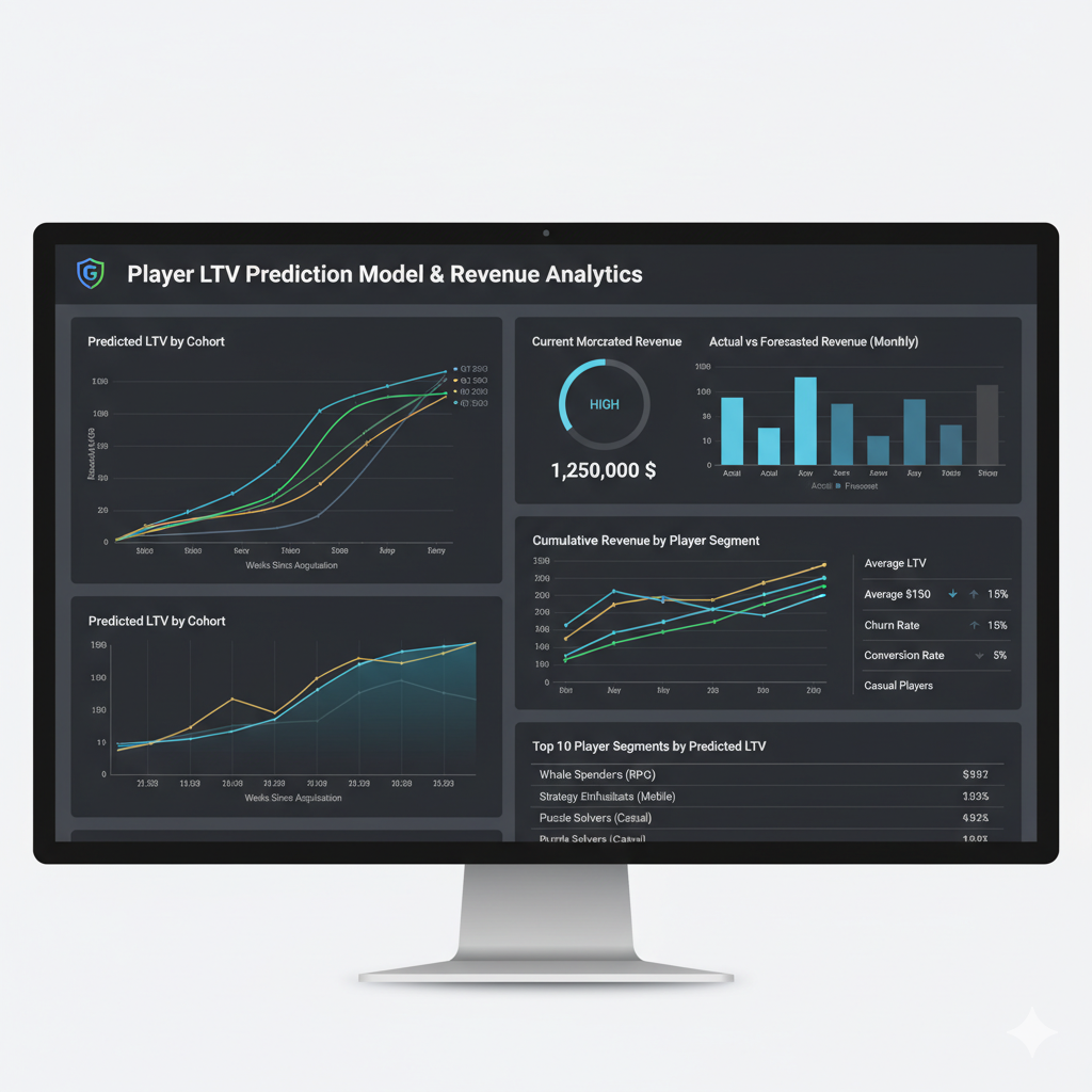 Дашборд модели прогнозирования LTV игроков с графиками доходности