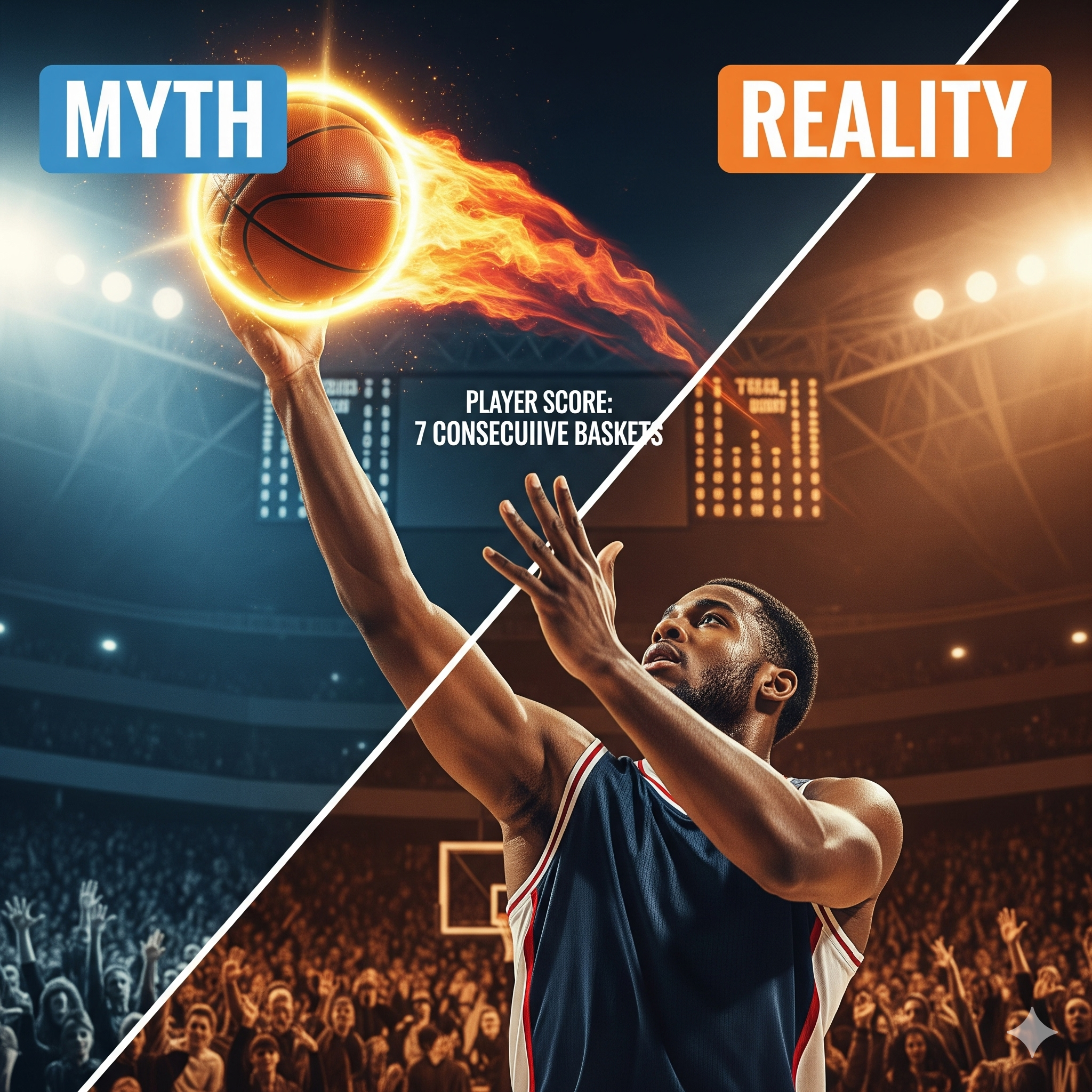 Баскетболист в момент броска, демонстрирующий феномен горячей руки