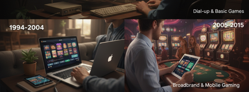 Временная линия эволюции онлайн-гемблинга с 1994 по 2025 год