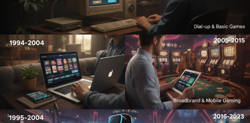 Временная линия эволюции онлайн-гемблинга с 1994 по 2025 год