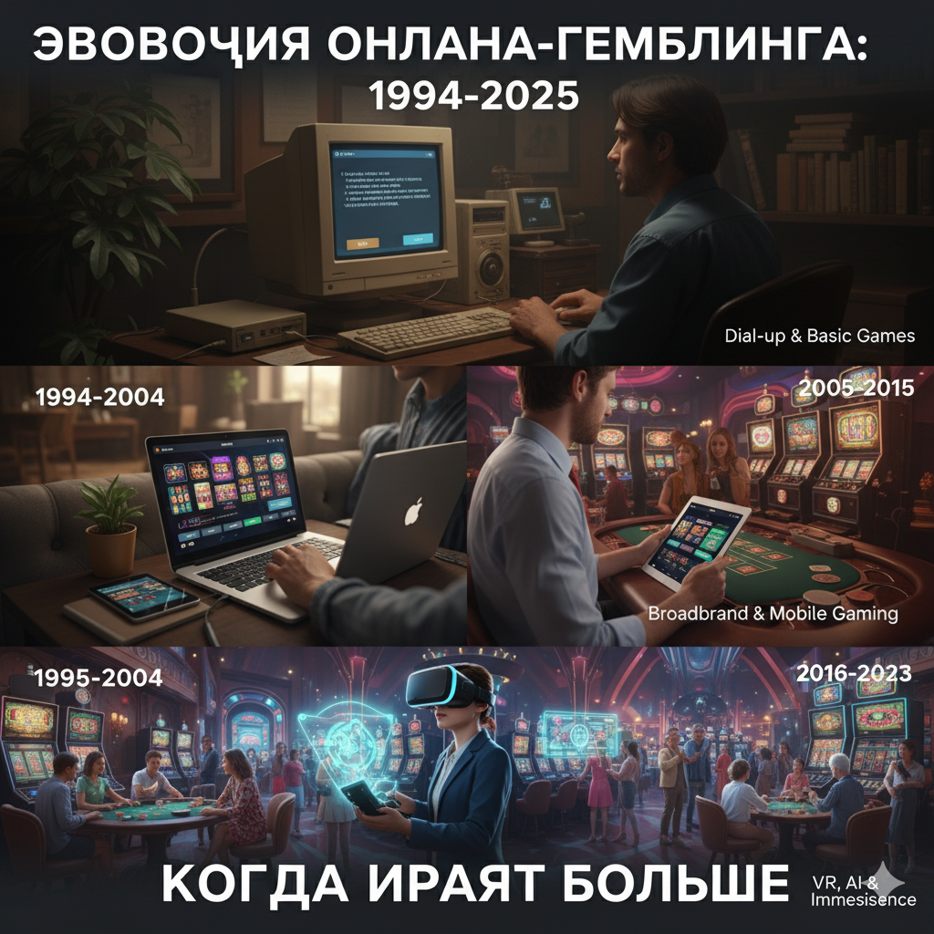 Временная линия эволюции онлайн-гемблинга с 1994 по 2025 год