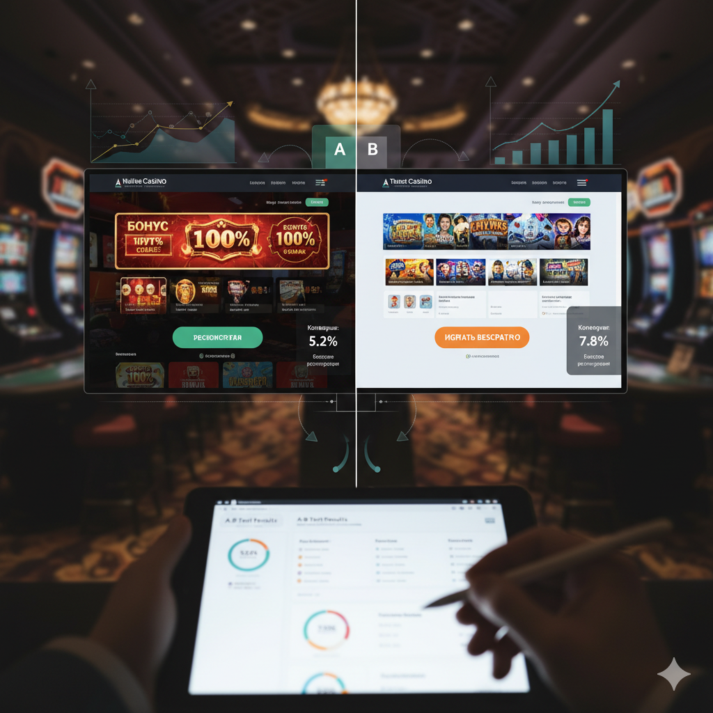 Дашборд A/B тестирования для онлайн-казино с метриками конверсии